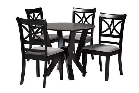 Baxton Studio Mari Modern Grey Fabric and Dark Brown Finished Wood 5-Piece Dining Set