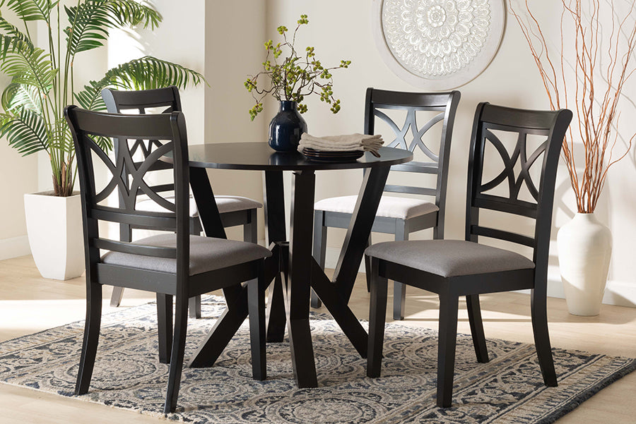 Baxton Studio Mari Modern Grey Fabric and Dark Brown Finished Wood 5-Piece Dining Set