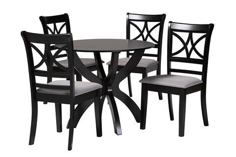 Baxton Studio Noemi Modern Grey Fabric and Dark Brown Finished Wood 5-Piece Dining Set