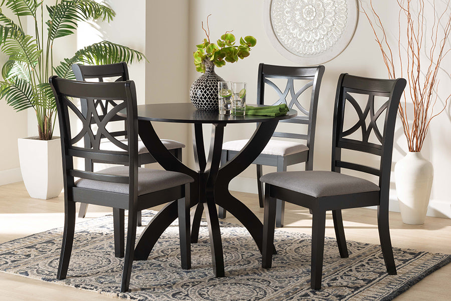 Baxton Studio Noemi Modern Grey Fabric and Dark Brown Finished Wood 5-Piece Dining Set