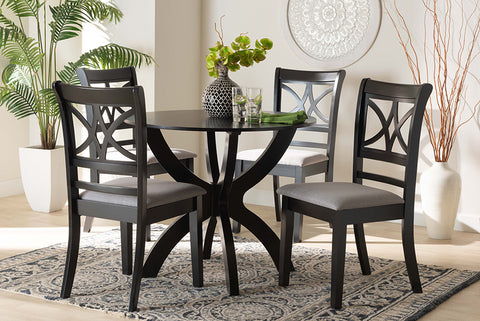 Baxton Studio Noemi Modern Grey Fabric and Dark Brown Finished Wood 5-Piece Dining Set