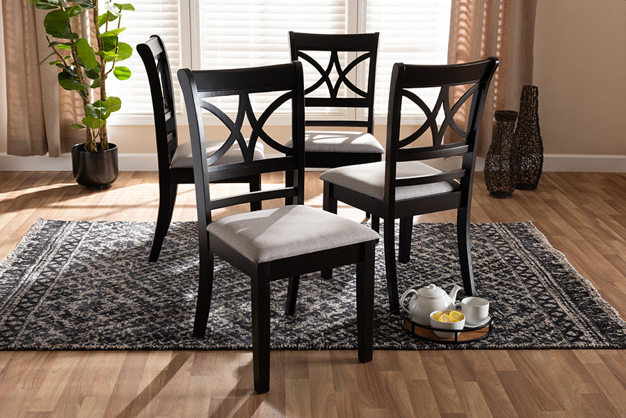 Baxton Studio Clarke Modern and Contemporary Grey Fabric Upholstered and Espresso Brown Finished Wood 4-Piece Dining Chair Set