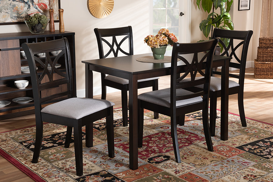Baxton Studio Clarke Modern and Contemporary Grey Fabric Upholstered and Espresso Brown Finished Wood 5-Piece Dining Set