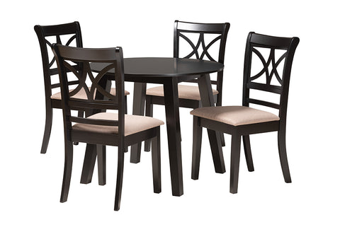 Baxton Studio Brooke Modern Beige Fabric and Dark Brown Finished Wood 5-Piece Dining Set