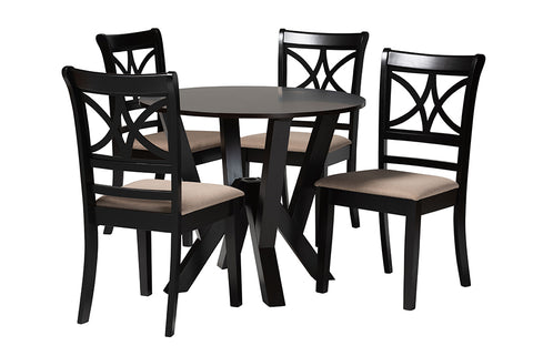 Baxton Studio Mari Modern Beige Fabric and Dark Brown Finished Wood 5-Piece Dining Set