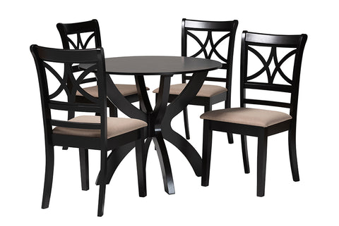 Baxton Studio Noemi Modern Beige Fabric and Dark Brown Finished Wood 5-Piece Dining Set