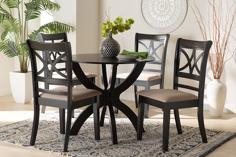 Baxton Studio Noemi Modern Beige Fabric and Dark Brown Finished Wood 5-Piece Dining Set