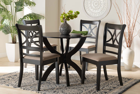 Baxton Studio Noemi Modern Beige Fabric and Dark Brown Finished Wood 5-Piece Dining Set