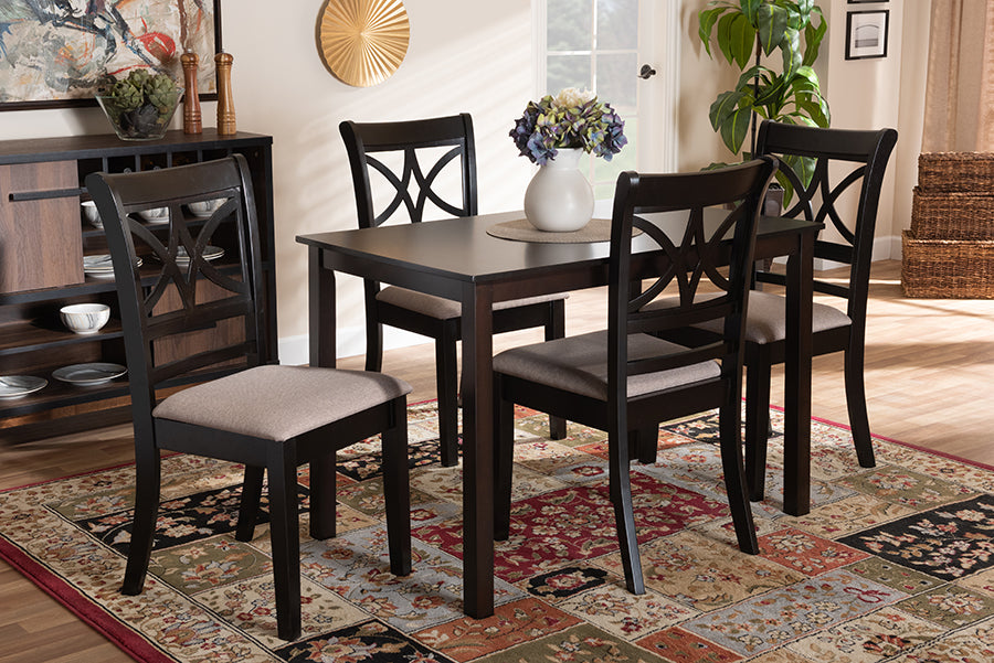 Baxton Studio Clarke Modern and Contemporary Sand Fabric Upholstered and Espresso Brown Finished Wood 5-Piece Dining Set