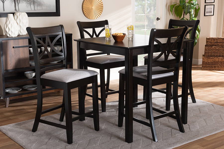 Baxton Studio Chandler Modern and Contemporary Grey Fabric Upholstered and Espresso Brown Finished Wood 5-Piece Counter Height Pub Dining Set