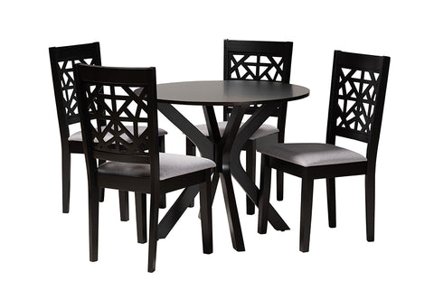 Baxton Studio Karel Modern Grey Fabric and Espresso Brown Finished Wood 5-Piece Dining Set