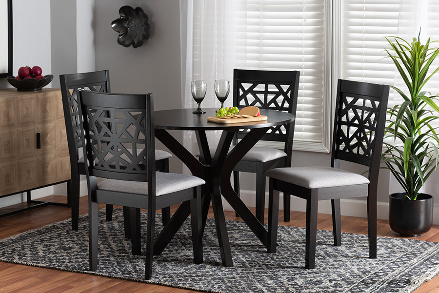 Baxton Studio Karel Modern Grey Fabric and Espresso Brown Finished Wood 5-Piece Dining Set