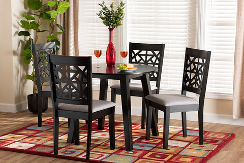 Baxton Studio Aiden Modern Grey Fabric and Dark Brown Finished Wood 5-Piece Dining Set