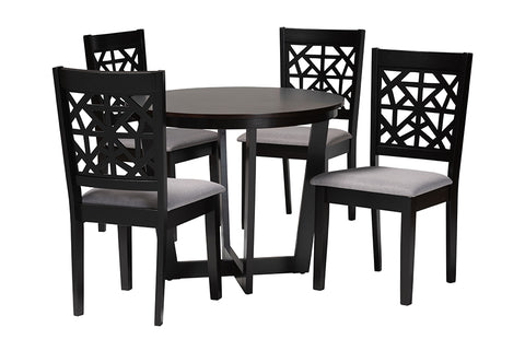 Baxton Studio Jamie Moden Grey Fabric and Dark Brown Finished Wood 5-Piece Dining Set