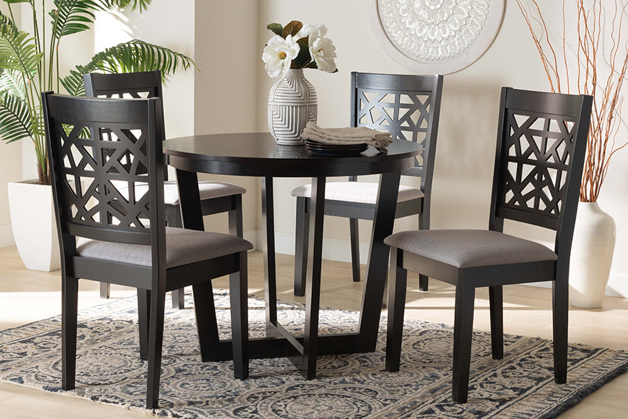 Baxton Studio Jamie Moden Grey Fabric and Dark Brown Finished Wood 5-Piece Dining Set