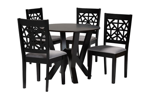 Baxton Studio Felice Modern Grey Fabric and Dark Brown Finished Wood 5-Piece Dining Set