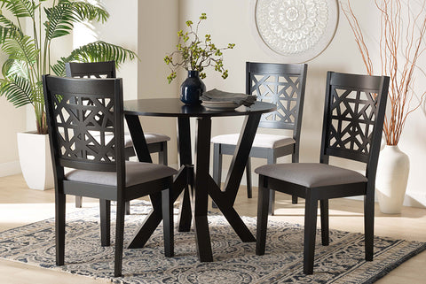 Baxton Studio Felice Modern Grey Fabric and Dark Brown Finished Wood 5-Piece Dining Set