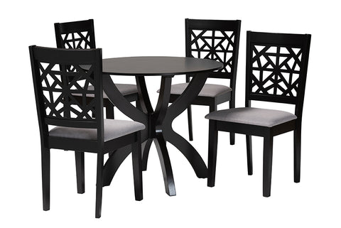 Baxton Studio Lena Modern Grey Fabric and Dark Brown Finished Wood 5-Piece Dining Set