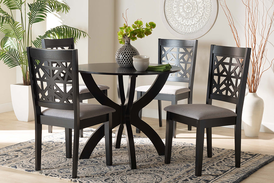 Baxton Studio Lena Modern Grey Fabric and Dark Brown Finished Wood 5-Piece Dining Set