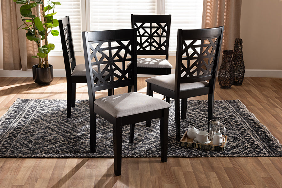 Baxton Studio Jackson Modern and Contemporary Grey Fabric Upholstered and Espresso Brown Finished Wood 4-Piece Dining Chair Set