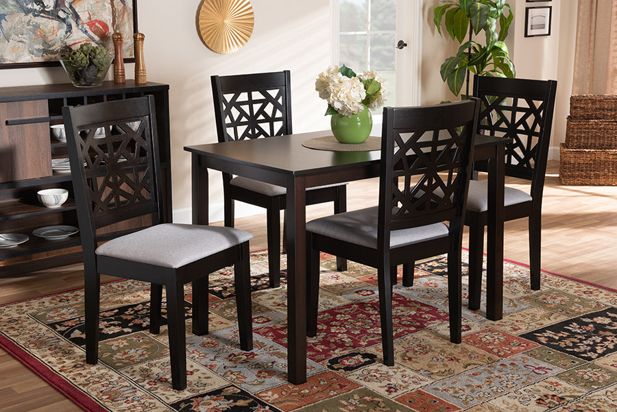 Baxton Studio Jackson Modern and Contemporary Grey Fabric Upholstered and Espresso Brown Finished Wood 5-Piece Dining Set