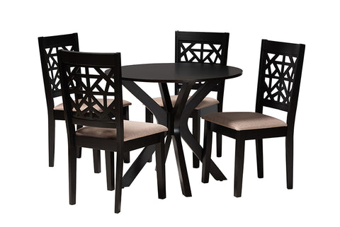 Baxton Studio Karel Modern Beige Fabric and Espresso Brown Finished Wood 5-Piece Dining Set