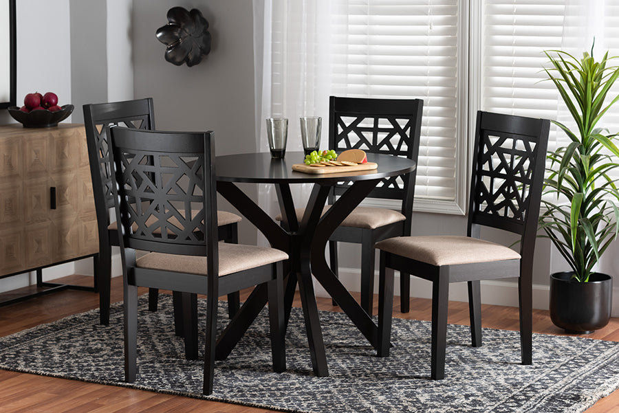 Baxton Studio Karel Modern Beige Fabric and Espresso Brown Finished Wood 5-Piece Dining Set