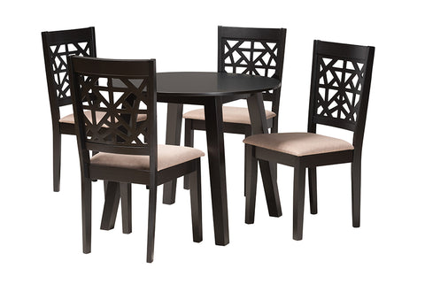 Baxton Studio Aiden Modern Beige Fabric and Dark Brown Finished Wood 5-Piece Dining Set