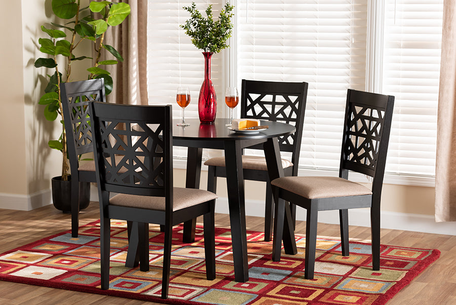 Baxton Studio Aiden Modern Beige Fabric and Dark Brown Finished Wood 5-Piece Dining Set