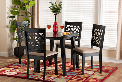 Baxton Studio Aiden Modern Beige Fabric and Dark Brown Finished Wood 5-Piece Dining Set