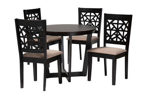Baxton Studio Jamie Moden Beige Fabric and Dark Brown Finished Wood 5-Piece Dining Set