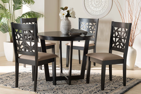 Baxton Studio Jamie Moden Beige Fabric and Dark Brown Finished Wood 5-Piece Dining Set