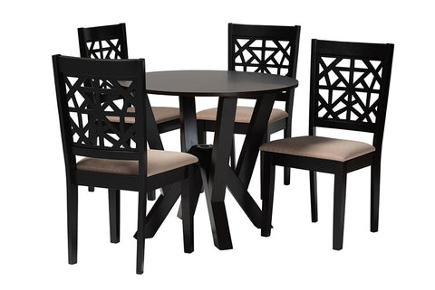 Baxton Studio Felice Modern Beige Fabric and Dark Brown Finished Wood 5-Piece Dining Set