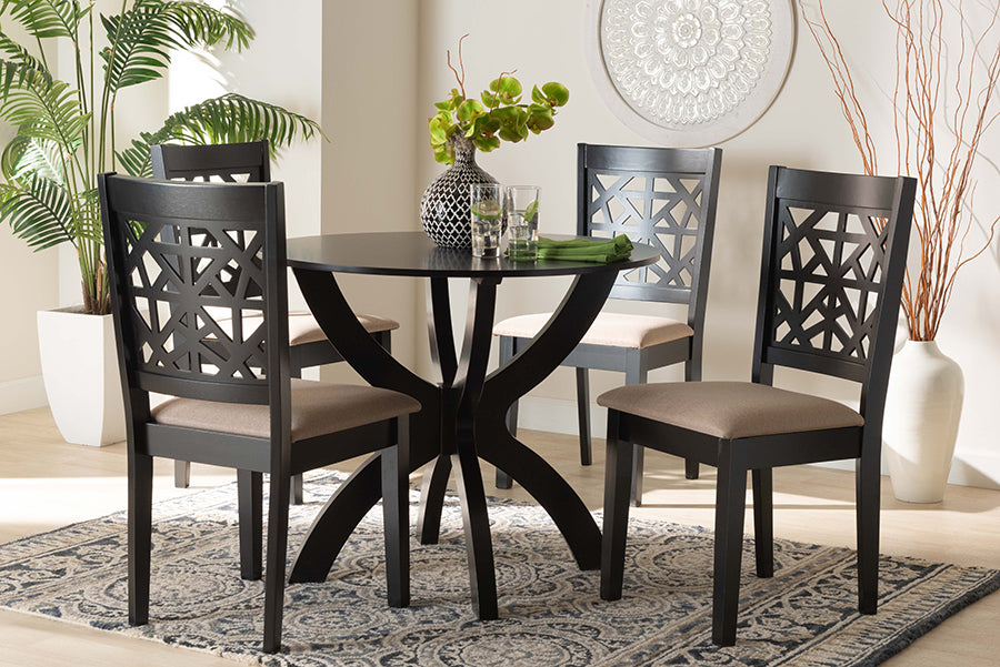 Baxton Studio Lena Modern Beige Fabric and Dark Brown Finished Wood 5-Piece Dining Set