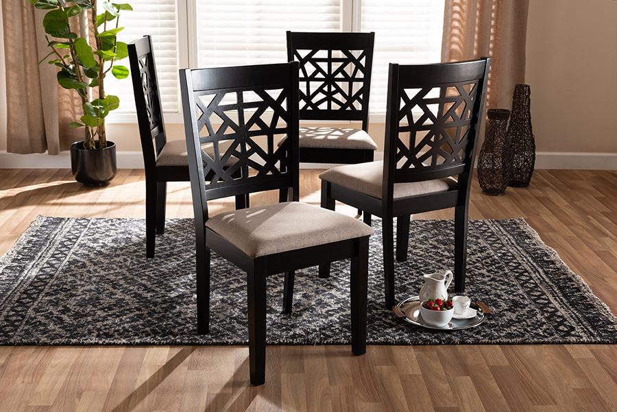 Baxton Studio Jackson Modern and Contemporary Sand Fabric Upholstered and Espresso Brown Finished Wood 4-Piece Dining Chair Set