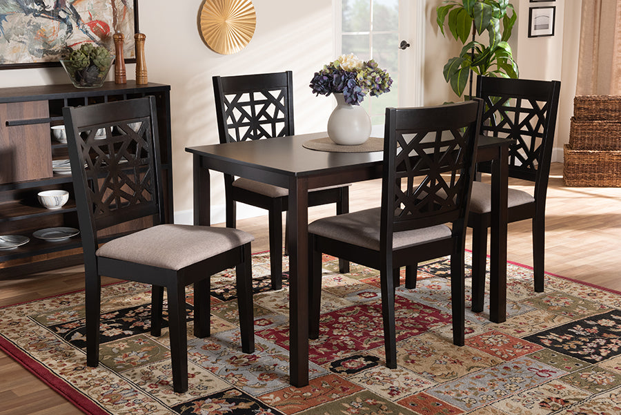 Baxton Studio Jackson Modern and Contemporary Sand Fabric Upholstered and Espresso Brown Finished Wood 5-Piece Dining Set