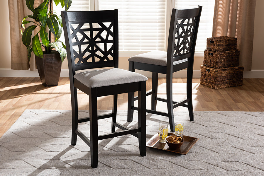 Baxton Studio Devon Modern and Contemporary Grey Fabric Upholstered and Espresso Brown Finished Wood 2-Piece Counter Height Pub Chair Set
