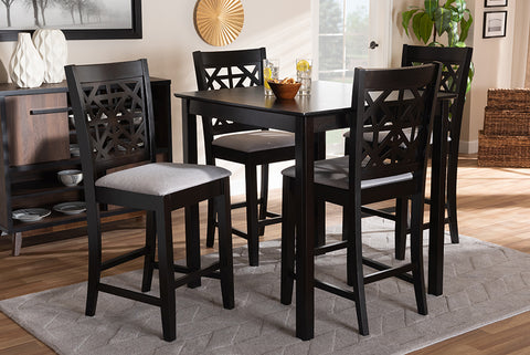Baxton Studio Devon Modern and Contemporary Grey Fabric Upholstered and Espresso Brown Finished Wood 5-Piece Pub Dining Set