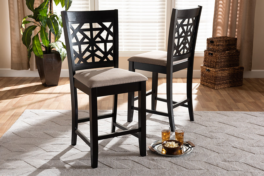 Baxton Studio Devon Modern and Contemporary Sand Fabric Upholstered and Espresso Brown Finished Wood 2-Piece Counter Height Pub Chair Set