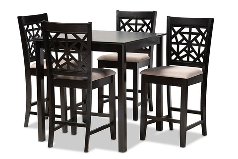 Baxton Studio Devon Modern and Contemporary Sand Fabric Upholstered and Espresso Brown Finished Wood 5-Piece Pub Dining Set