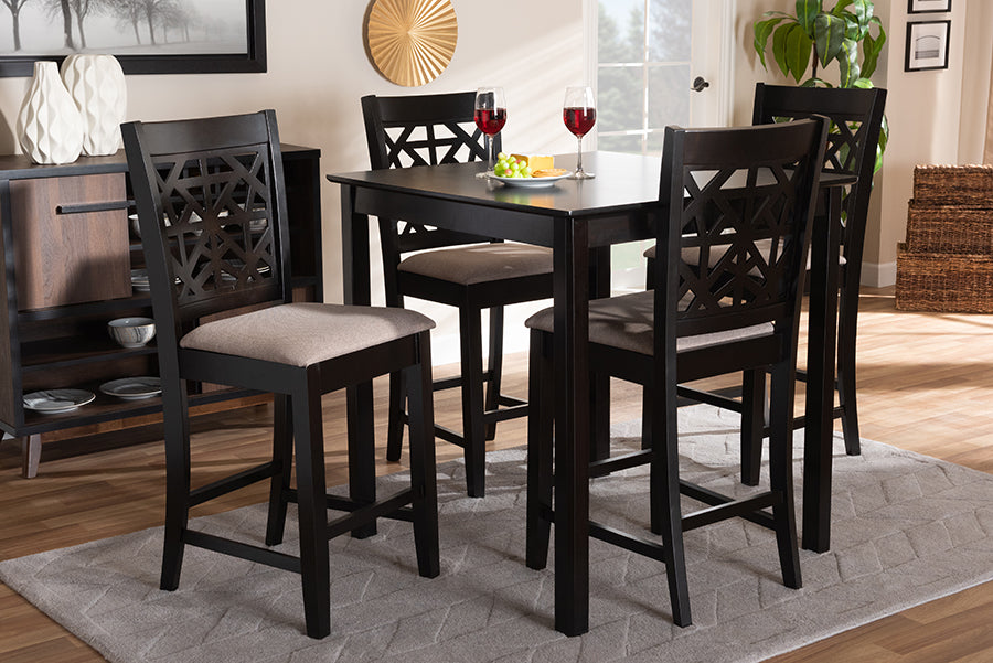 Baxton Studio Devon Modern and Contemporary Sand Fabric Upholstered and Espresso Brown Finished Wood 5-Piece Pub Dining Set