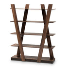 Baxton Studio Michio Modern and Contemporary Walnut Brown Finished 5-Tier Wood Geometric Living Room Display Shelf