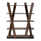 Baxton Studio Michio Modern and Contemporary Walnut Brown Finished 5-Tier Wood Geometric Living Room Display Shelf