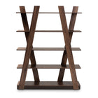 Baxton Studio Michio Modern and Contemporary Walnut Brown Finished 5-Tier Wood Geometric Living Room Display Shelf
