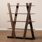 Baxton Studio Michio Modern and Contemporary Walnut Brown Finished 5-Tier Wood Geometric Living Room Display Shelf