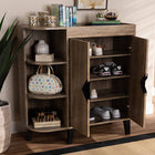 Baxton Studio Wales Modern and Contemporary Rustic Oak Finished Wood 2-Door Shoe Storage Cabinet with Open Shelves