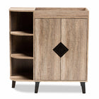 Baxton Studio Wales Modern and Contemporary Rustic Oak Finished Wood 2-Door Shoe Storage Cabinet with Open Shelves