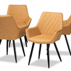 Baxton Studio Astrid Mid-Century Contemporary Tan Faux Leather Upholstered and Black Metal 4-Piece Dining Chair Set