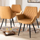 Baxton Studio Astrid Mid-Century Contemporary Tan Faux Leather Upholstered and Black Metal 4-Piece Dining Chair Set