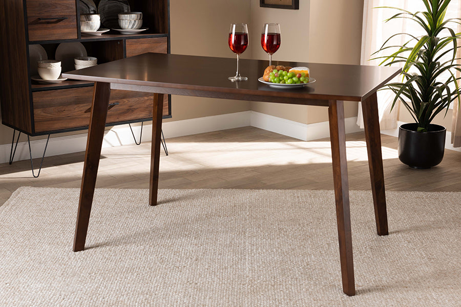 Baxton Studio Britte Mid-Century Modern Transitional Walnut Brown Finished Rectangular Wood Dining Table 